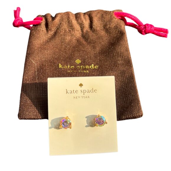 Kate Spade Gold Iridescent Clear Rise and Shine Crystal Stud Earrings Multicolor - Picture 4 of 4
